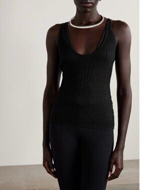 Skims Sheer Knit Plunge Tank 3X Black